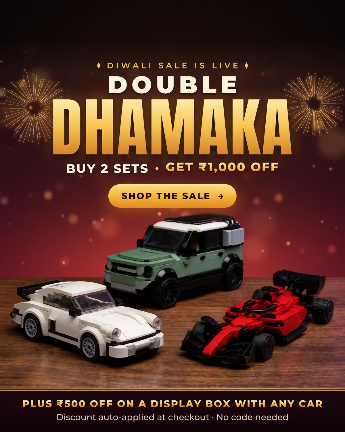 Double Dhamaka Diwali Sale - buy 2 brick car sets, get Rs 1,000 off