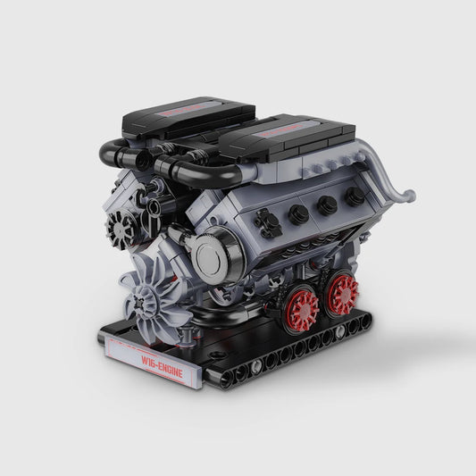 W16 Engine building brick model - front three-quarter view